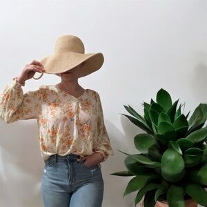 NWT Cupcakes and Cashmere floral gold embellished Cream Blouse XS tassels